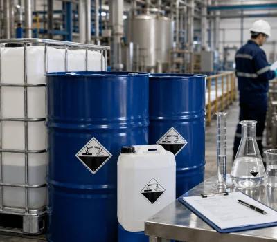 Recipientes de produto corrosivo com identificação de segurança